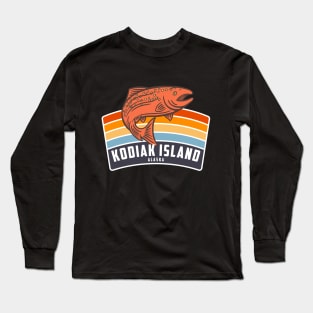 Kodiak Island Alaska Salmon Fishing Graphic Long Sleeve T-Shirt